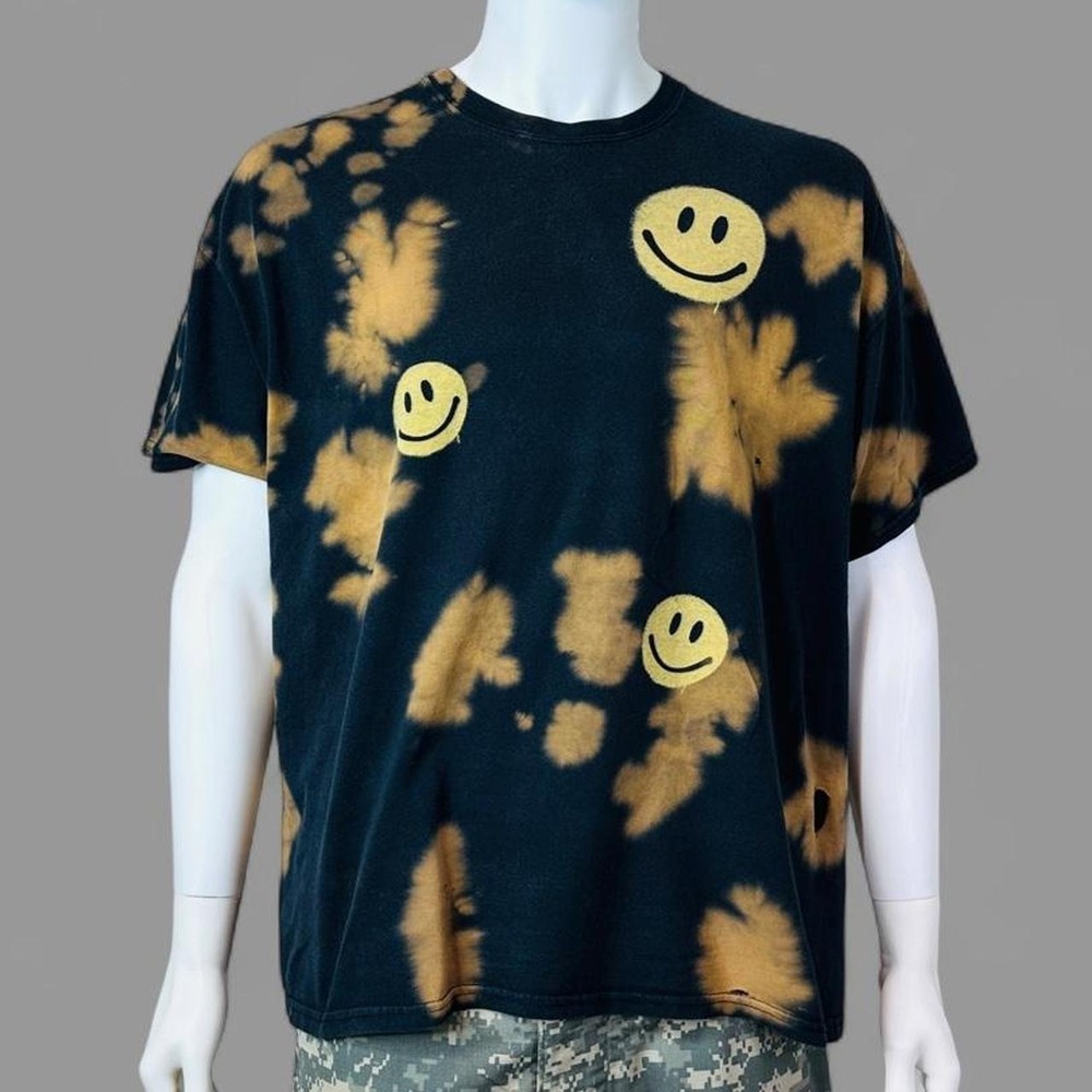 Full Tilt Smiley Face Bleach Tie Dye T-Shirt XL Black Grunge Oversized Tee